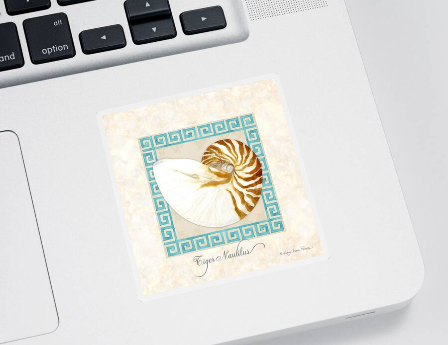 Nautilus Shell Sticker featuring the painting Treasures from the Sea - Tiger Nautilus Shell by Audrey Jeanne Roberts