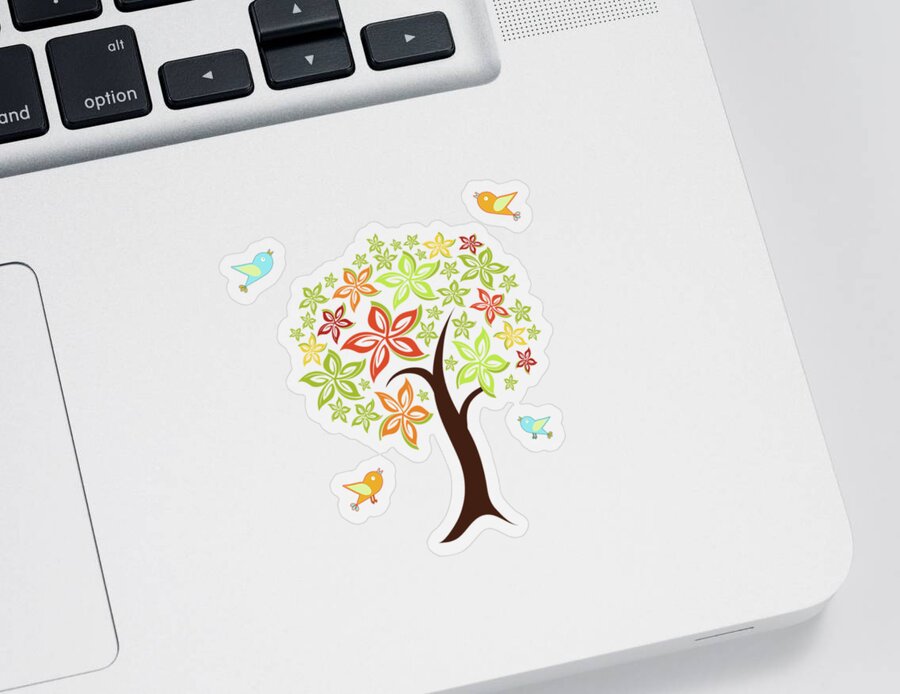 Nature Sticker featuring the digital art Tree and birds by Gaspar Avila