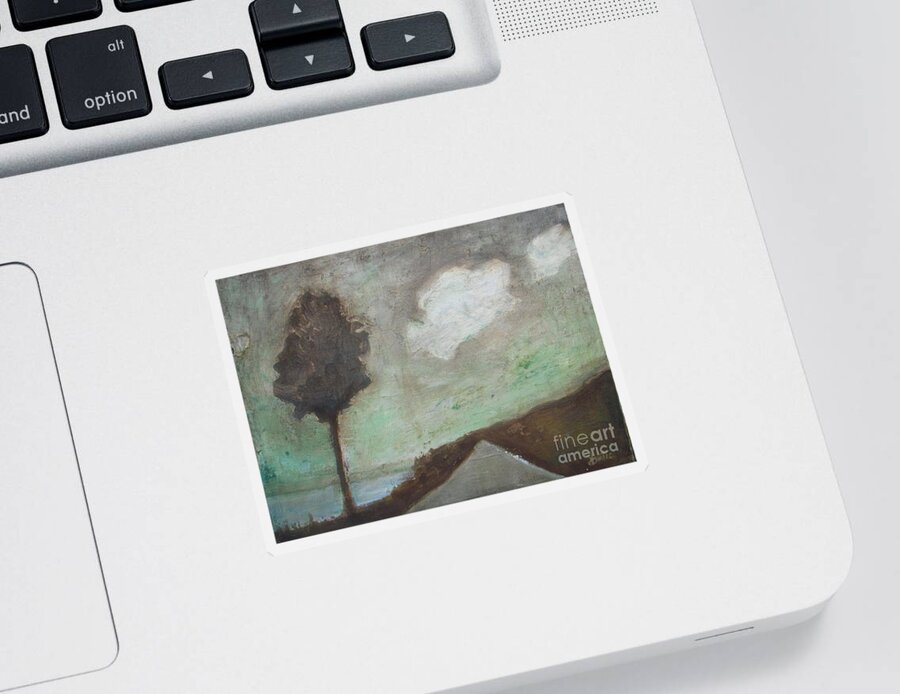 Tree Sticker featuring the painting Tree on the Rural Road by Vesna Antic