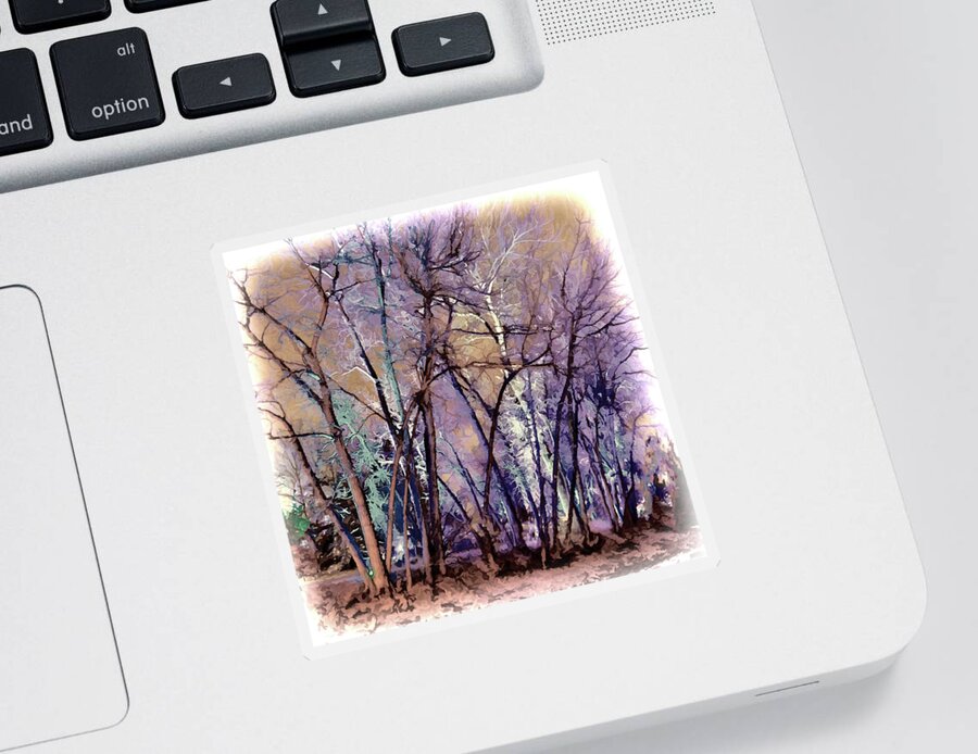 Abstract Trees Sticker featuring the digital art Trees are Poems That the Earth Writes Upon the Sky by OLena Art