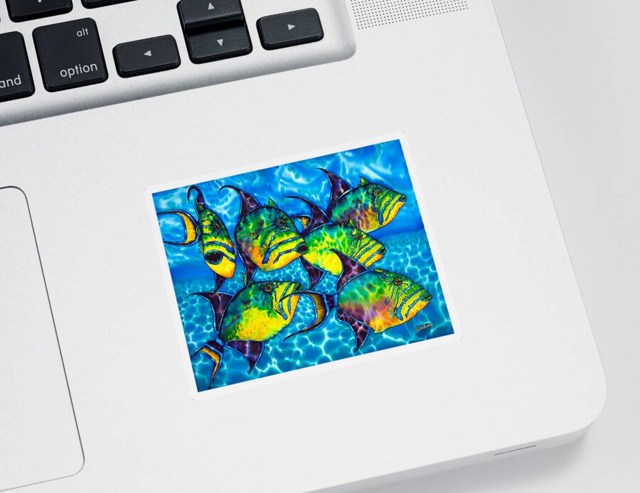 Diving Sticker featuring the painting Trigger Fish - Caribbean Sea by Daniel Jean-Baptiste
