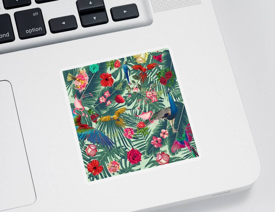 Nature Pattern Sticker featuring the digital art Green Tropical Paradise by Mark Ashkenazi