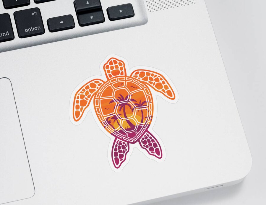 Palm Sticker featuring the digital art Tropical Sunset Sea Turtle Design by John Schwegel