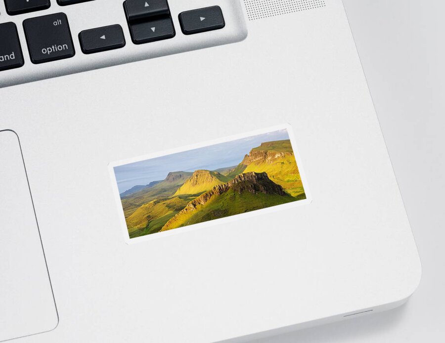 Isle Of Skye Sticker featuring the photograph Trotternish Summer morning Panorama by Stephen Taylor