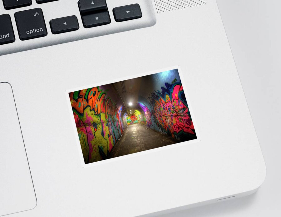 New York Sticker featuring the photograph Tunnel of Graffiti by Mark Andrew Thomas