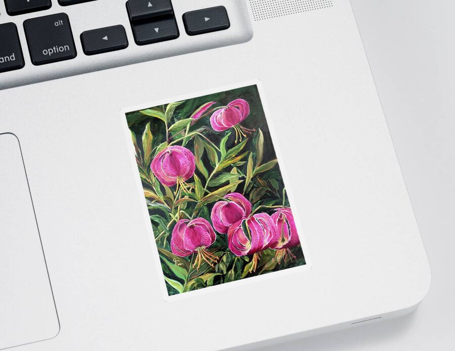 Flowers Sticker featuring the painting Turk Tigers In My Garden by Jane Ricker
