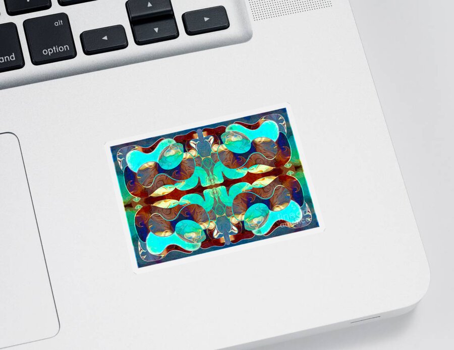 2015 Sticker featuring the digital art Turquoise Transitions Abstract Macro Transformations by Omashte by Omaste Witkowski