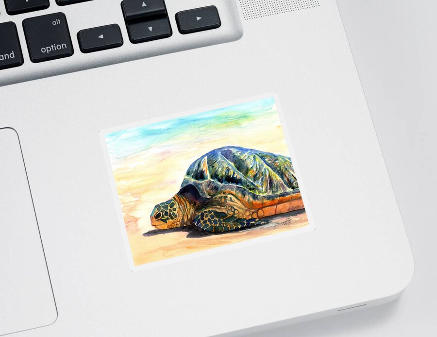 Green Sea Turtle Sticker featuring the painting Turtle at Poipu Beach 8 by Marionette Taboniar