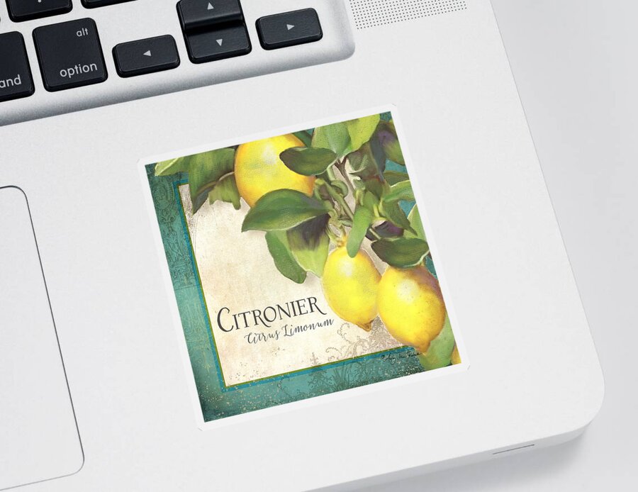 Lemon Sticker featuring the painting Tuscan Lemon Tree - Citronier Citrus Limonum Vintage Style by Audrey Jeanne Roberts