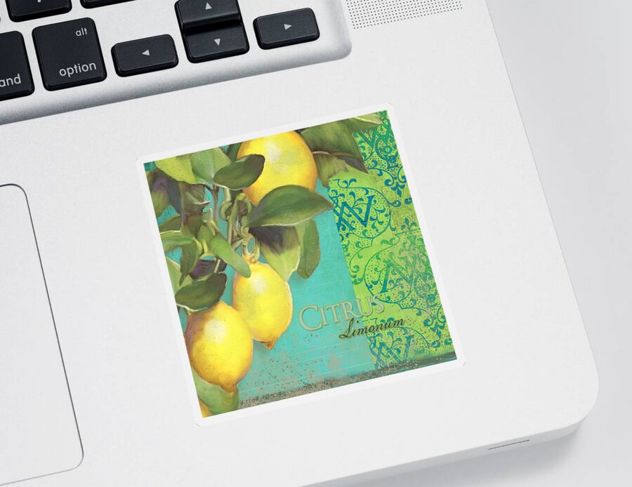 Tuscan Sticker featuring the painting Tuscan Lemon Tree - Citrus Limonum Damask by Audrey Jeanne Roberts