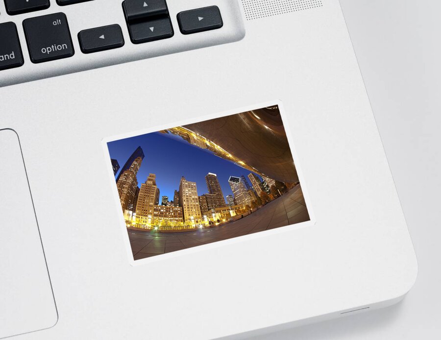 Bean Sticker featuring the photograph Twilight Chicago skyline by Sven Brogren