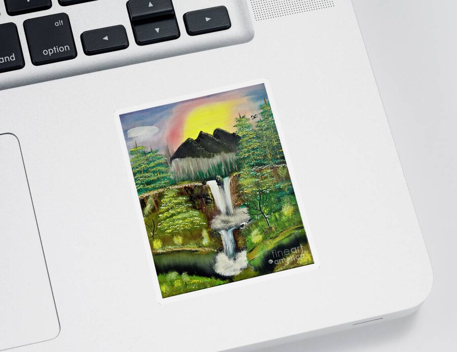 Oil On Canvas Sticker featuring the painting Twin Waterfalls by Joseph Summa