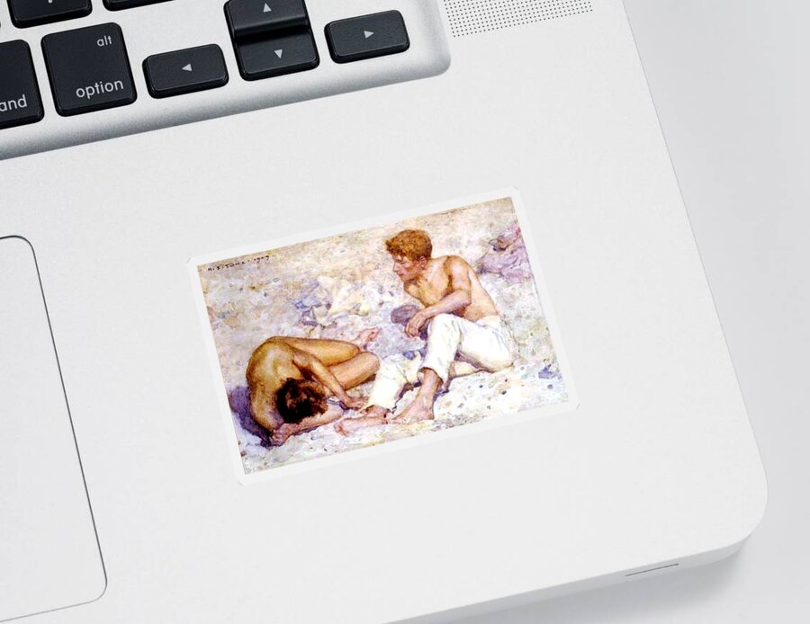 Henry Sticker featuring the painting Two Boys on the Beach by Henry Scott Tuke