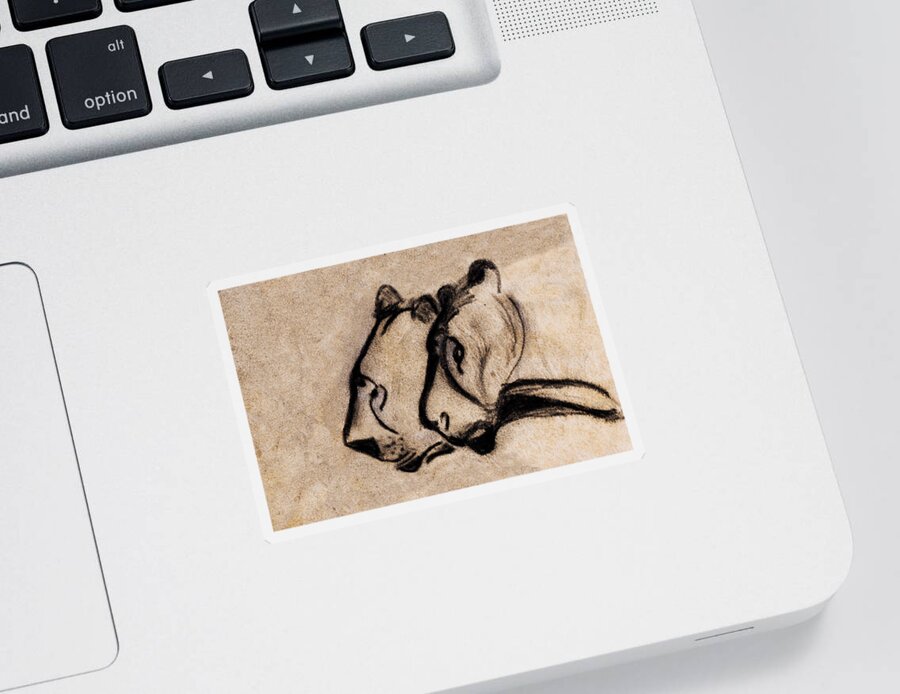 Chauvet Cave Lions Sticker featuring the painting Two Chauvet Cave Lions - Clear Version by Weston Westmoreland