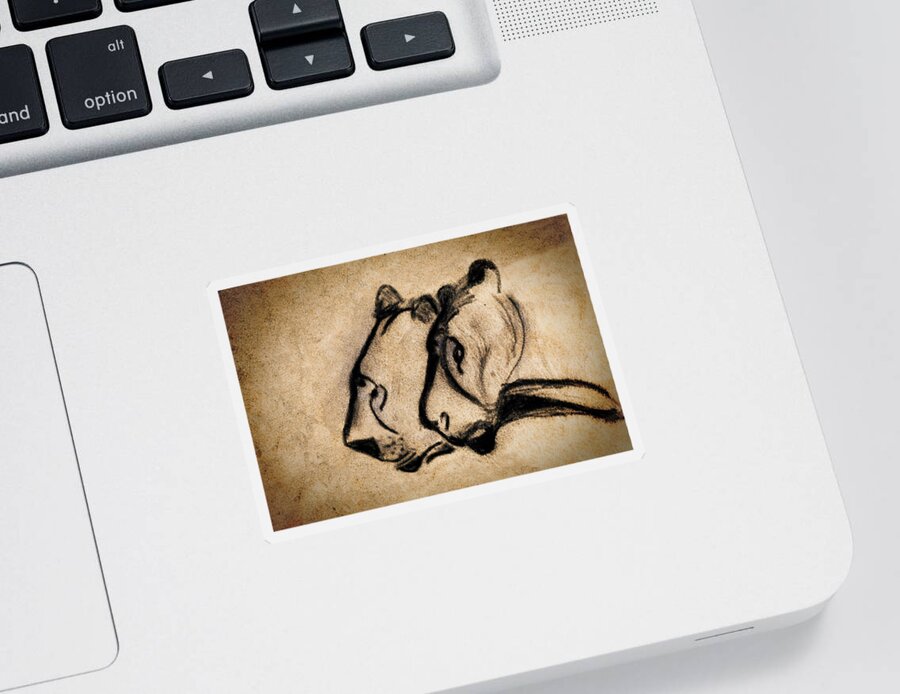 Chauvet Cave Lions Sticker featuring the painting Two Chauvet Cave Lions by Weston Westmoreland