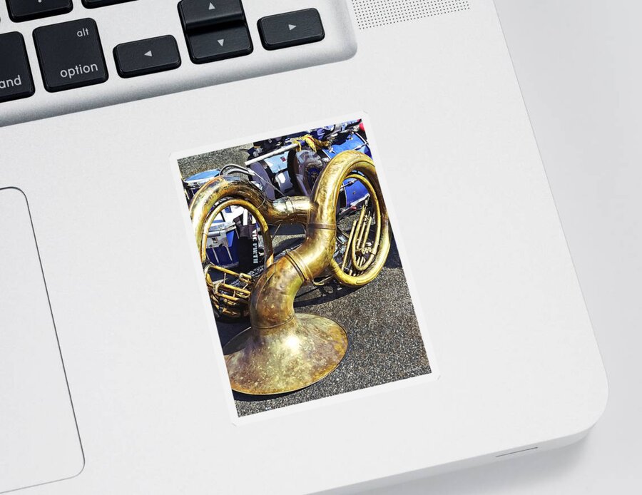 Sousaphone Sticker featuring the photograph Two Sousaphones and Drums by Susan Savad