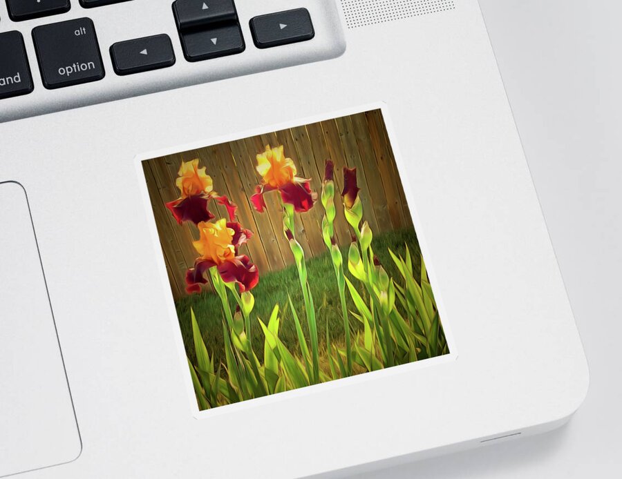 Bearded Iris Sticker featuring the digital art Regal Display by Leslie Montgomery