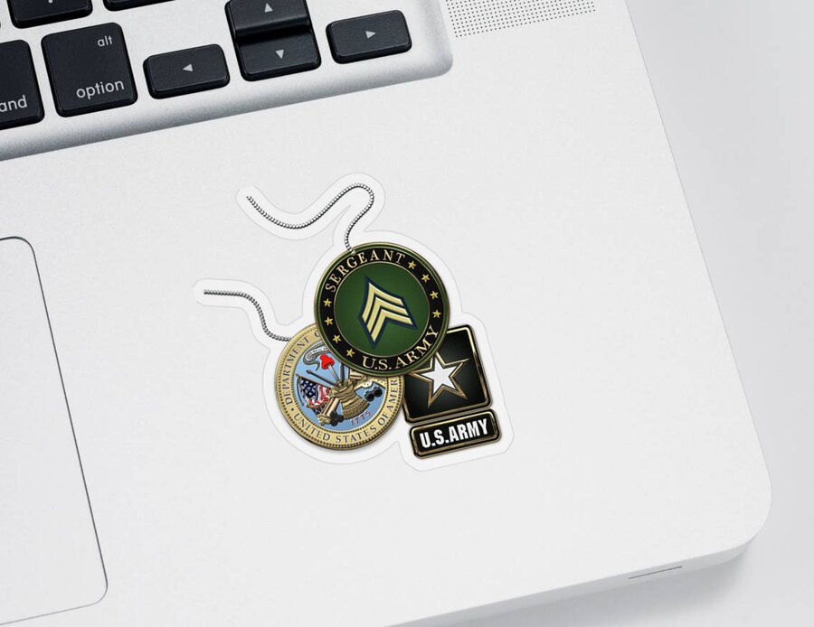 Military Insignia 3d By Serge Averbukh Sticker featuring the digital art U. S. Army Sergeant - S G T Rank Insignia with Army Seal and Logo over Blue Velvet by Serge Averbukh
