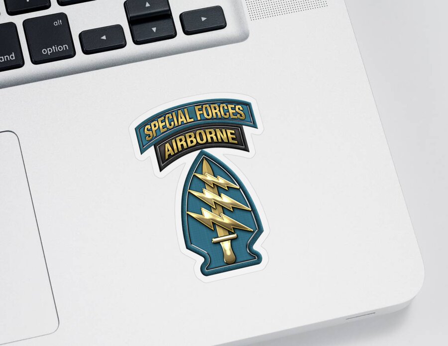 'military Insignia & Heraldry' Collection By Serge Averbukh Sticker featuring the digital art U. S. Army Special Forces - Green Berets S S I over Black Velvet by Serge Averbukh