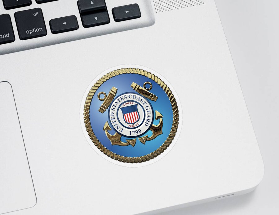 'military Insignia & Heraldry 3d' Collection By Serge Averbukh Sticker featuring the digital art U. S. Coast Guard - U S C G Emblem over White Leather by Serge Averbukh