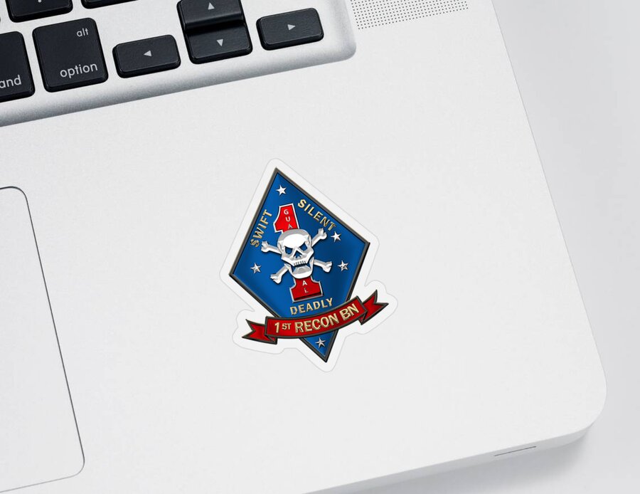 'military Insignia & Heraldry' Collection By Serge Averbukh Sticker featuring the digital art U S M C 1st Reconnaissance Battalion - 1st Recon Bn Insignia over Red Velvet by Serge Averbukh