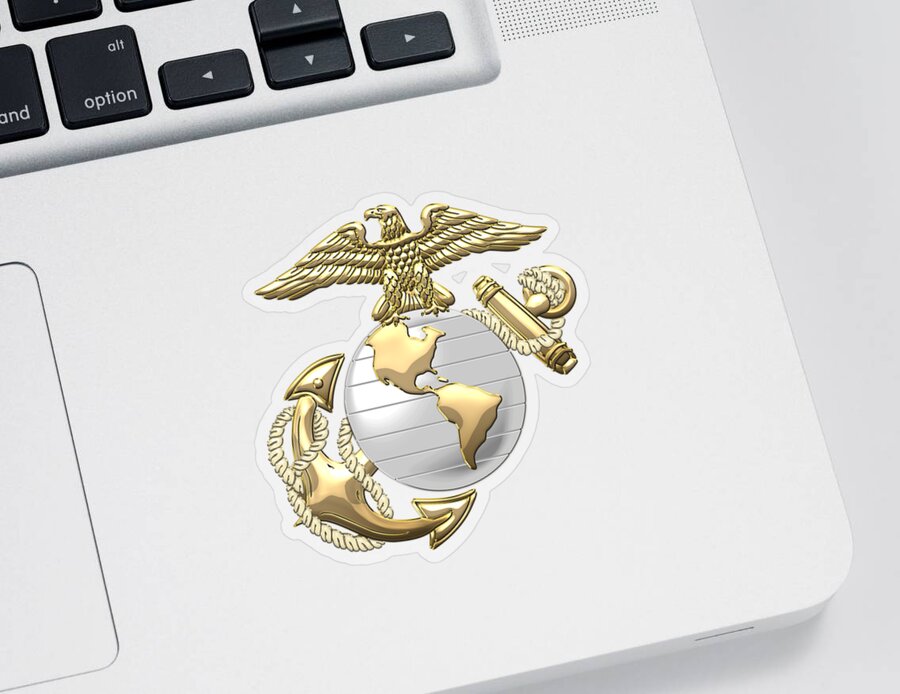 'military Insignia & Heraldry 3d' Collection By Serge Averbukh Sticker featuring the digital art U. S. Marine Corps Eagle Globe and Anchor - E G A on Red Leather by Serge Averbukh