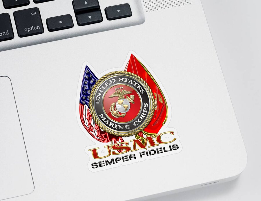'military Insignia & Heraldry 3d' Collection By Serge Averbukh Sticker featuring the digital art U. S. Marine Corps U S M C Emblem on Black by Serge Averbukh
