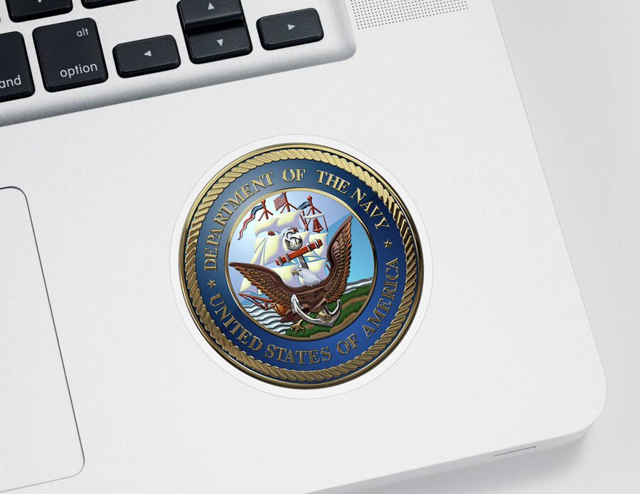 'military Insignia & Heraldry 3d' Collection By Serge Averbukh Sticker featuring the digital art U. S. Navy - U S N Emblem over White Leather by Serge Averbukh