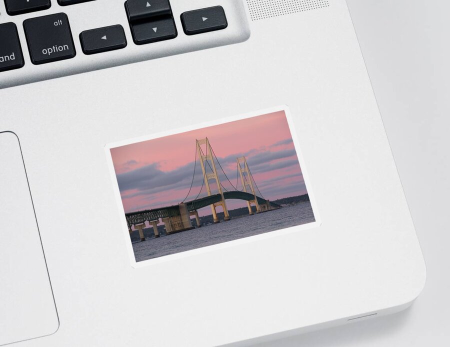 Mackinac Bridge Sticker featuring the photograph Under a Rose Colored Sky by Keith Stokes