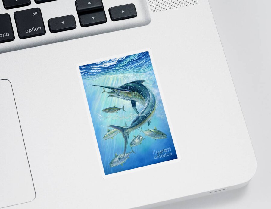 Blue Marlin Sticker featuring the painting Underwater Hunting by Terry Fox