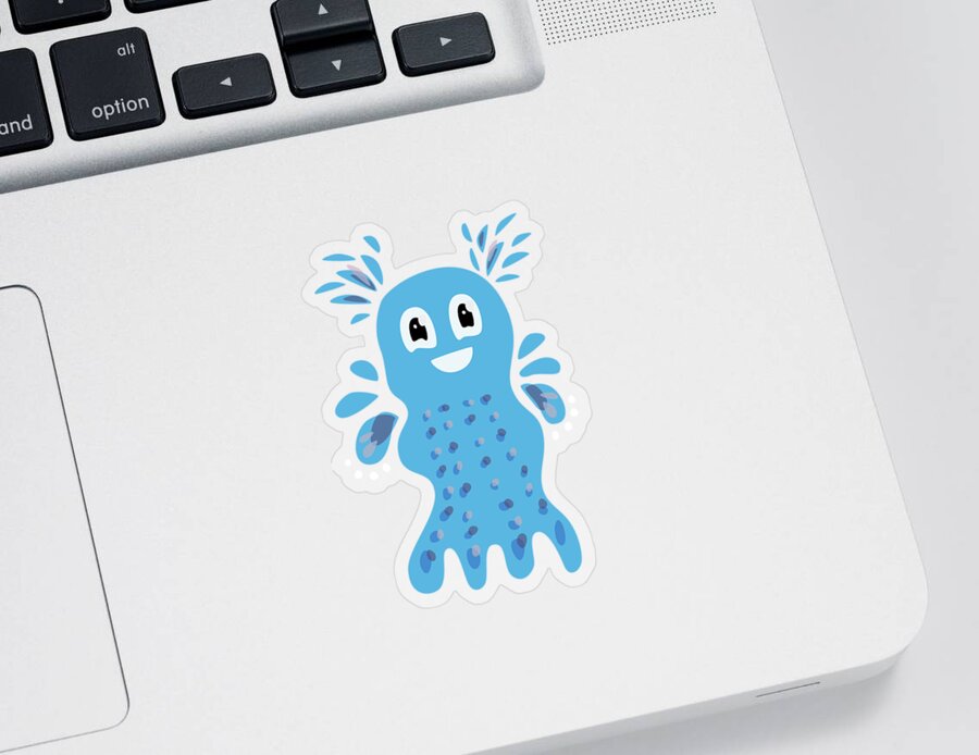 Sea Sticker featuring the digital art Undiscovered Blue Cute Sea Creature by Boriana Giormova