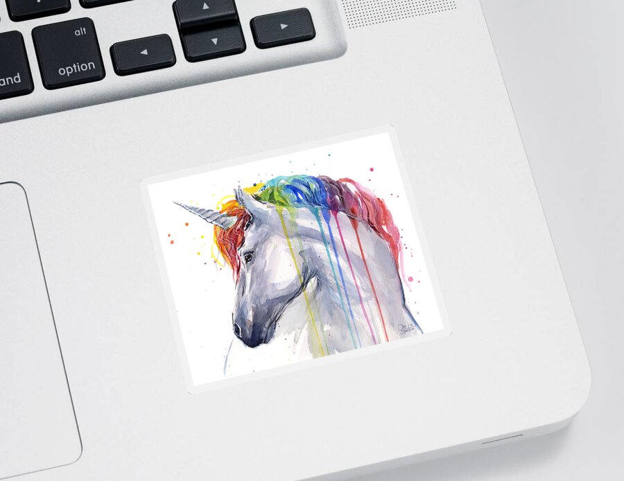 Magical Sticker featuring the painting Unicorn Rainbow Watercolor by Olga Shvartsur
