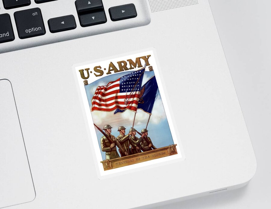 Us Army Sticker featuring the painting US Army -- Guardian Of The Colors by War Is Hell Store