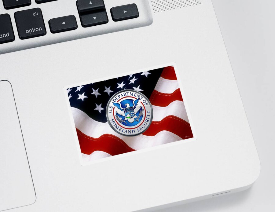 'military Insignia & Heraldry 3d' Collection By Serge Averbukh Sticker featuring the digital art U. S. Department of Homeland Security - D H S Emblem over American Flag by Serge Averbukh