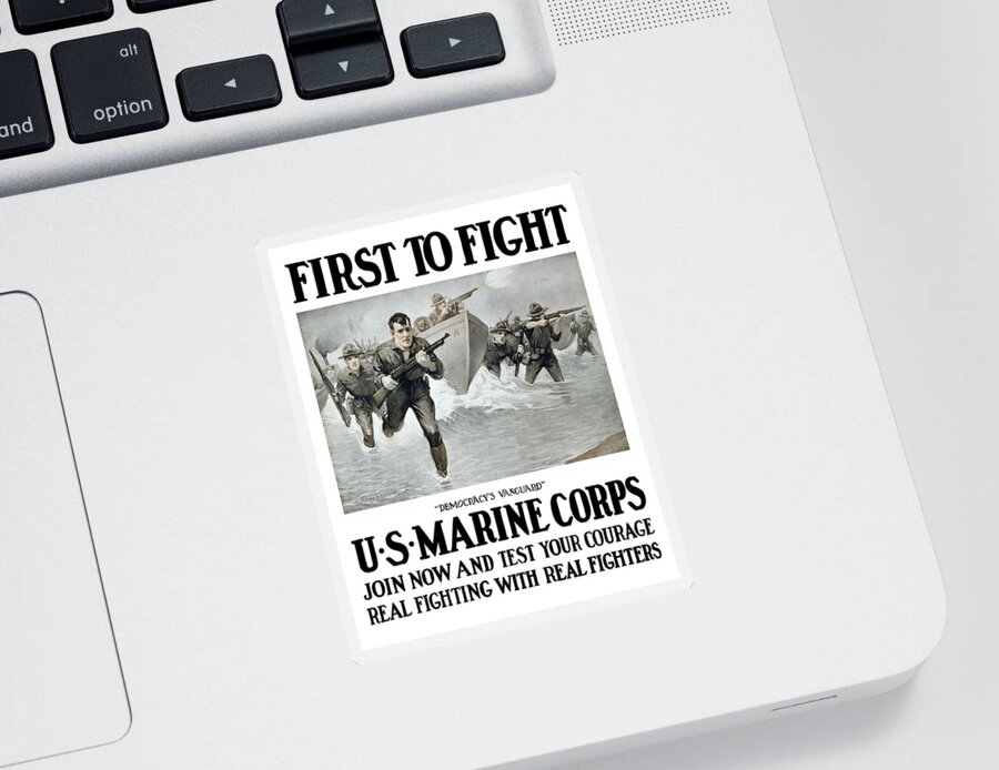 Marines Sticker featuring the painting US Marine Corps - First To Fight by War Is Hell Store