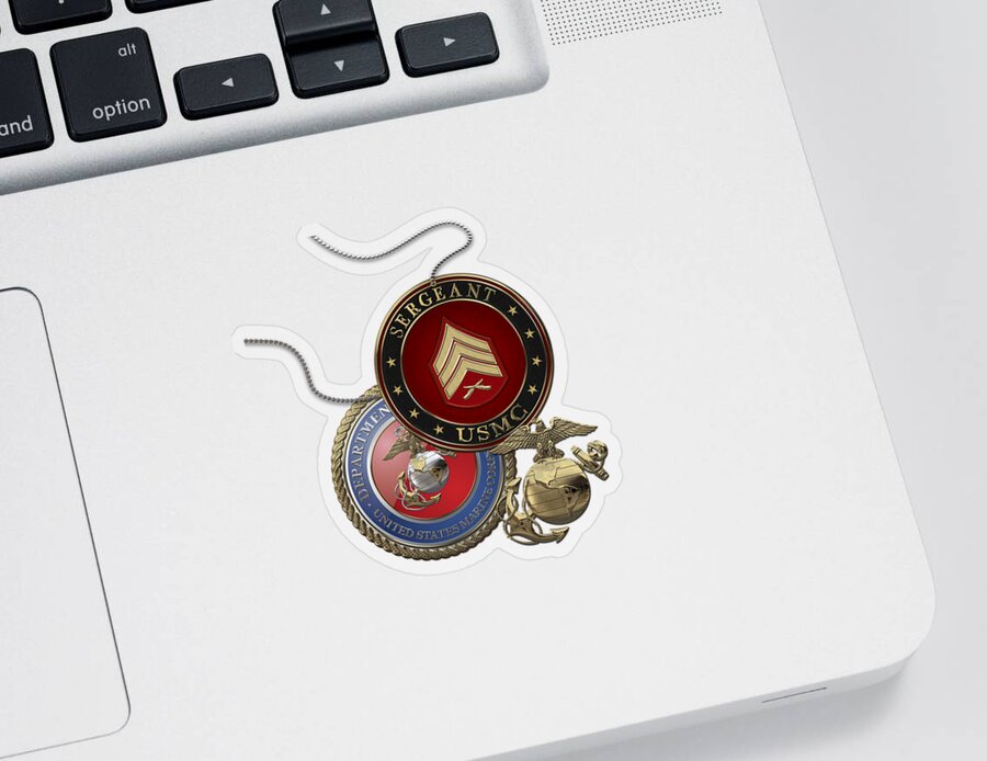 Military Insignia 3d By Serge Averbukh Sticker featuring the digital art U. S. Marines Sergeant - U S M C Sgt Rank Insignia over Red Velvet by Serge Averbukh
