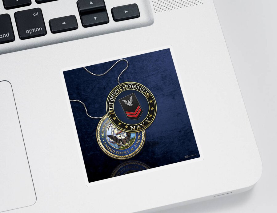 Military Insignia 3d By Serge Averbukh Sticker featuring the digital art U.S. Navy Petty Officer Second Class - PO2 Rank Insignia over Blue Velvet by Serge Averbukh