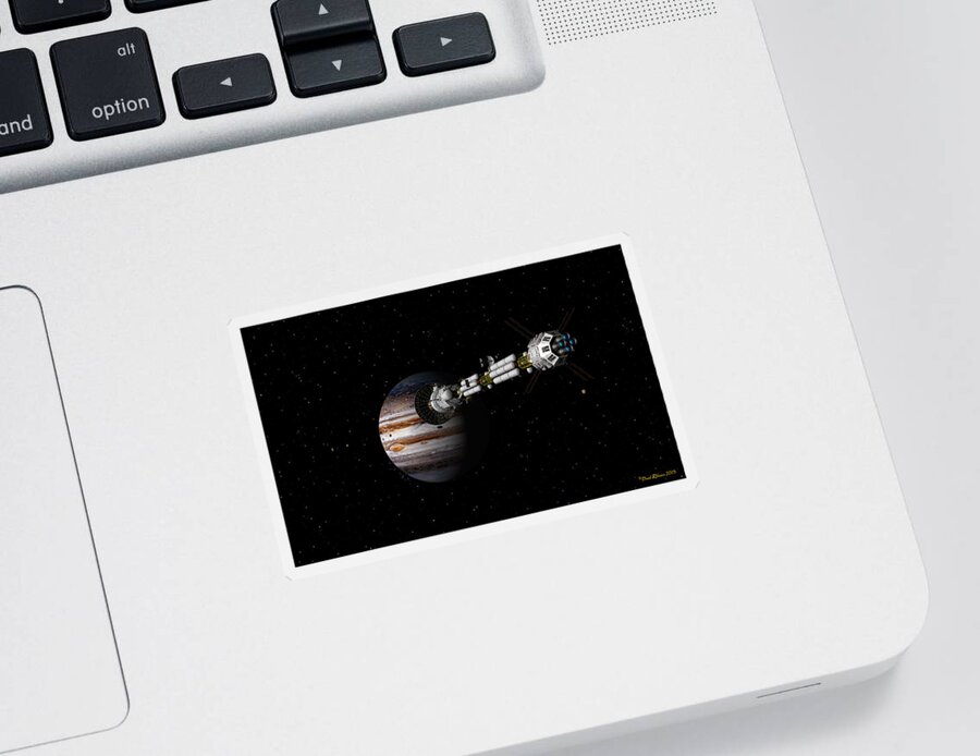 Spaceship Sticker featuring the digital art USS Savannah approaching Jupiter by David Robinson