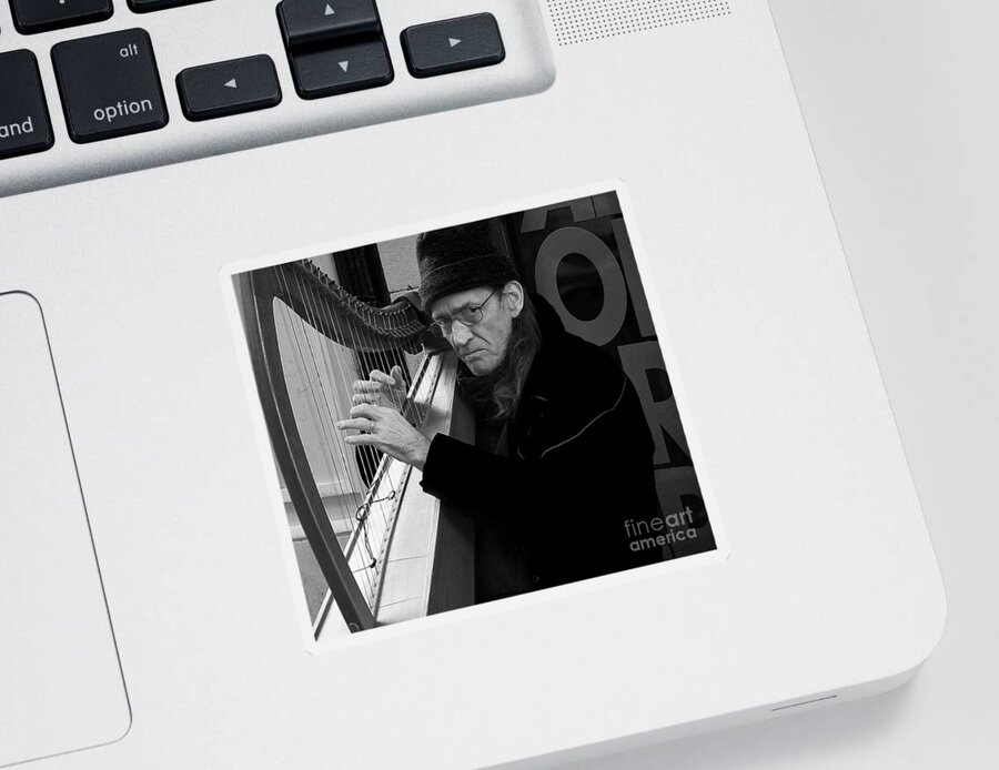 Black And White Portrait Sticker featuring the photograph Vagrant music by Elena Perelman