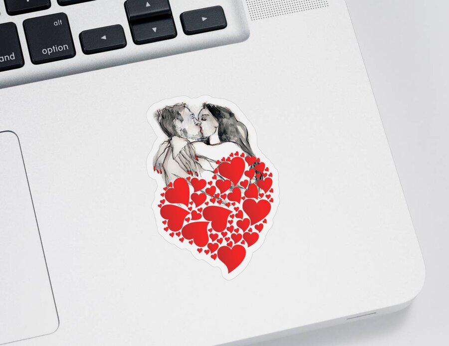 Valentine's Day Sticker featuring the painting Valentine's Kiss - Valentine's Day by Carolyn Weltman