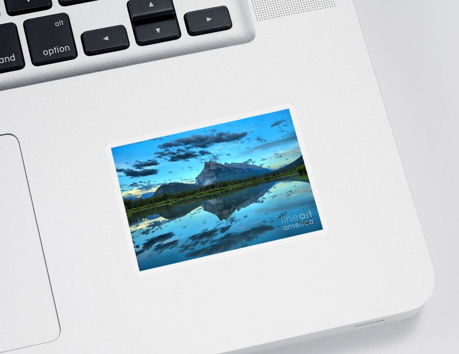 Vermilion Lake Sticker featuring the photograph Vermilion Lakes Blue Sunset by Adam Jewell