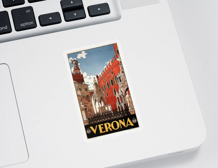 Verona Sticker featuring the mixed media Verona, Italy - Building and monuments - Retro travel Poster - Vintage Poster by Studio Grafiikka