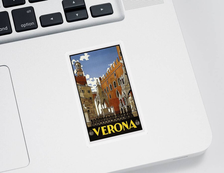 Verona Sticker featuring the painting Verona, Medieval town, Italy, travel poster by Long Shot