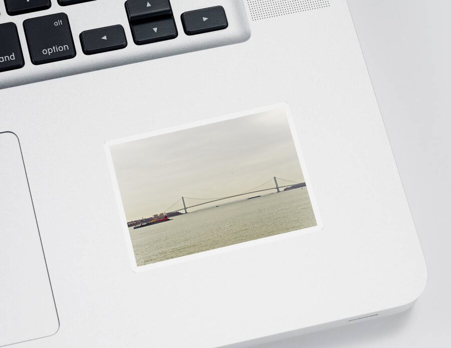 Verrazano Sticker featuring the photograph Verrazano Bridge. by Elena Perelman