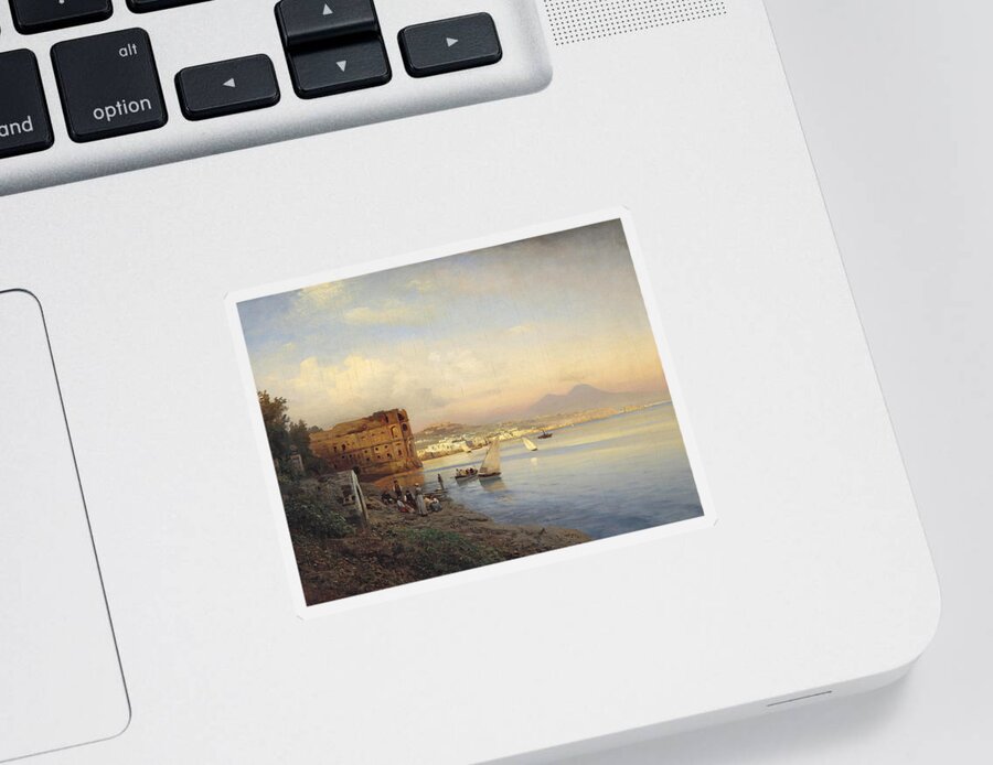 Albert Flamm Sticker featuring the painting View of the Bay of Naples by Albert Flamm
