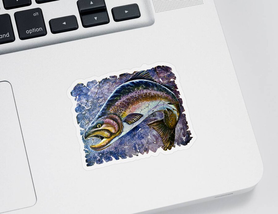  Sticker featuring the painting Vintage Blue Trout Fresco Every Fisherman should have inspiring art and a Fisherman Prayer by OLena Art