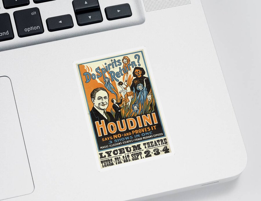 Harry Houdini Sticker featuring the painting Vintage Houdini Show Poster Circa 1909 by American School