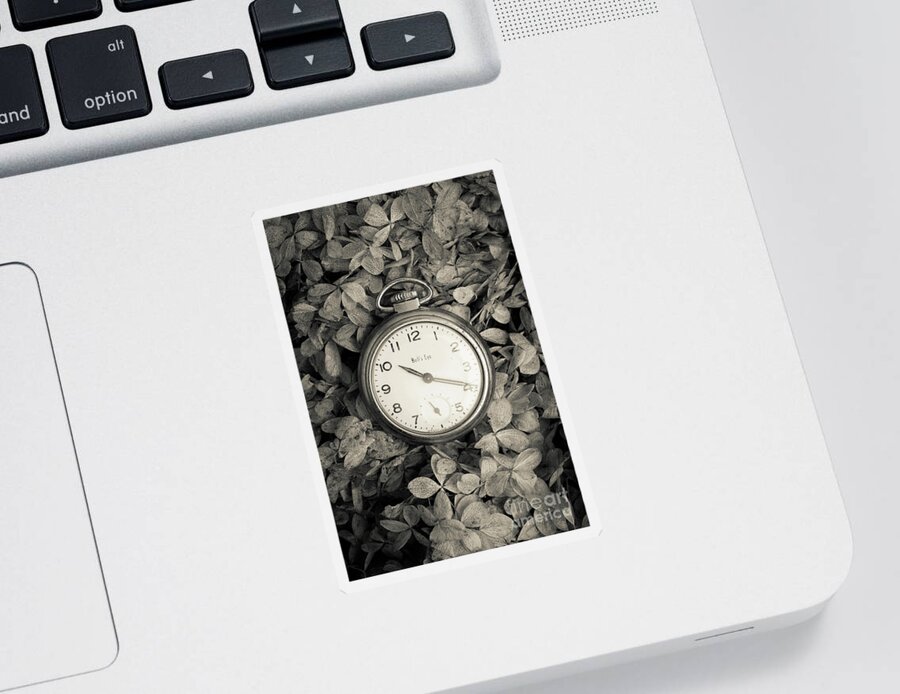 Still Life Sticker featuring the photograph Vintage Pocket Watch Over Flowers by Edward Fielding