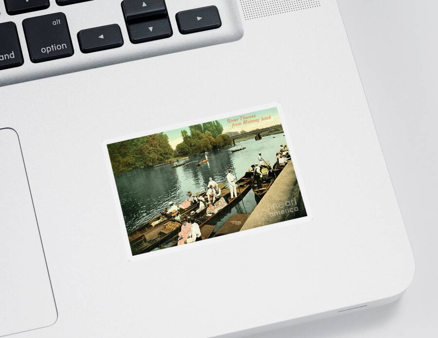 Vintage Sticker featuring the photograph Vintage rowing River Thames Molesey Lock by Heidi De Leeuw