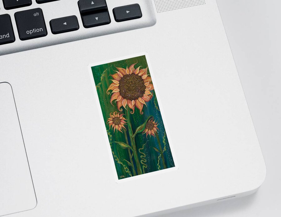 Sunflowers On Green Background Sticker featuring the painting Vivacious by Tanielle Childers